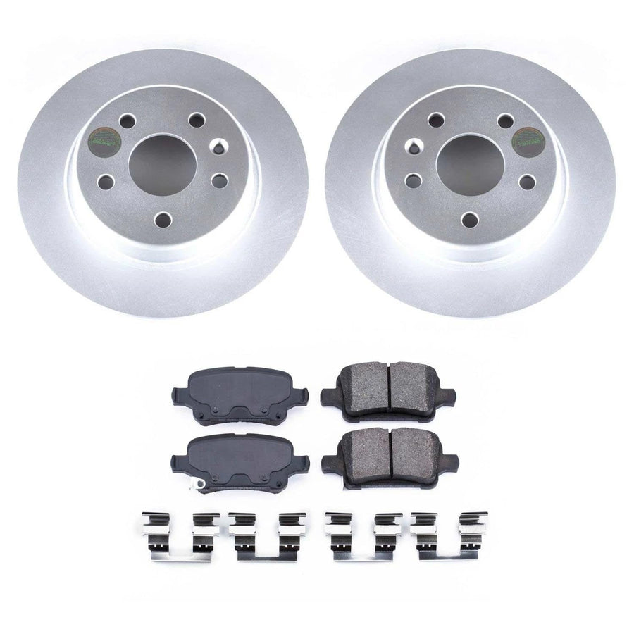 Power Stop Rear Coated Brake Rotors and Z17 Ceramic Brake Pads Kit For Chevrolet Bolt EUV, Chevrolet Bolt EV, Chevrolet Cruze, Chevrolet Volt [Model Specific]