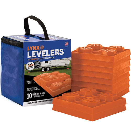 Lynx Tri-Lynx Levelers RV/Trailer/Motorhome/Vanlife interlocking Leveling Blocks with Nylon Storage Bag for most Leveling and Stabilizing functions. 10 Pack, Orange, 00015, Made in USA.