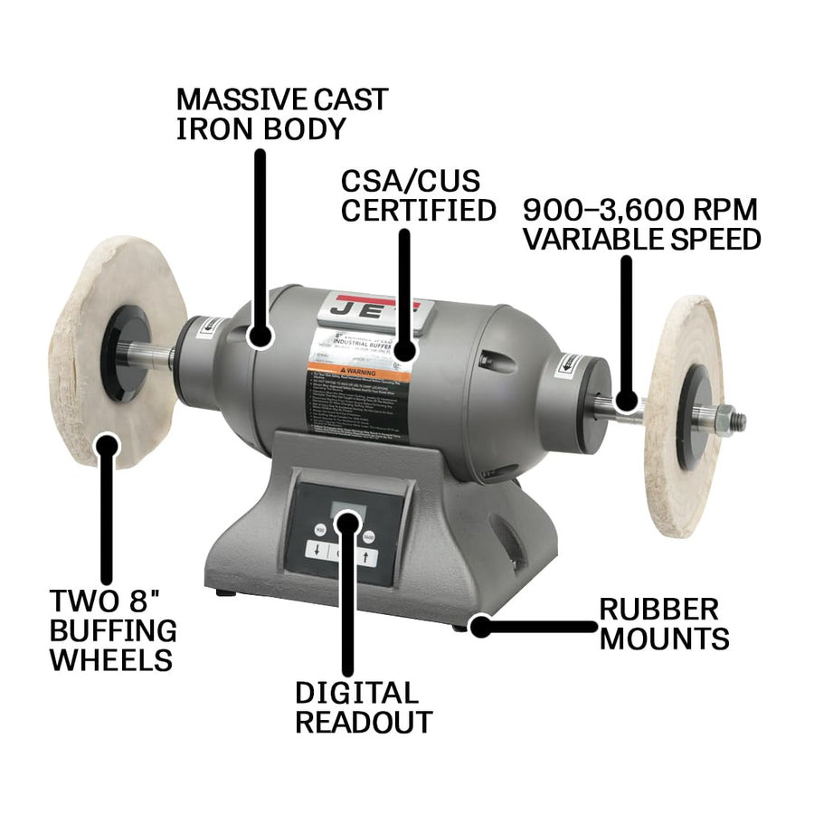 JET 8-Inch Bench Buffer Industrial, Variable Speed, 1 HP, 115/230V 1Ph (IBG-8VSB)