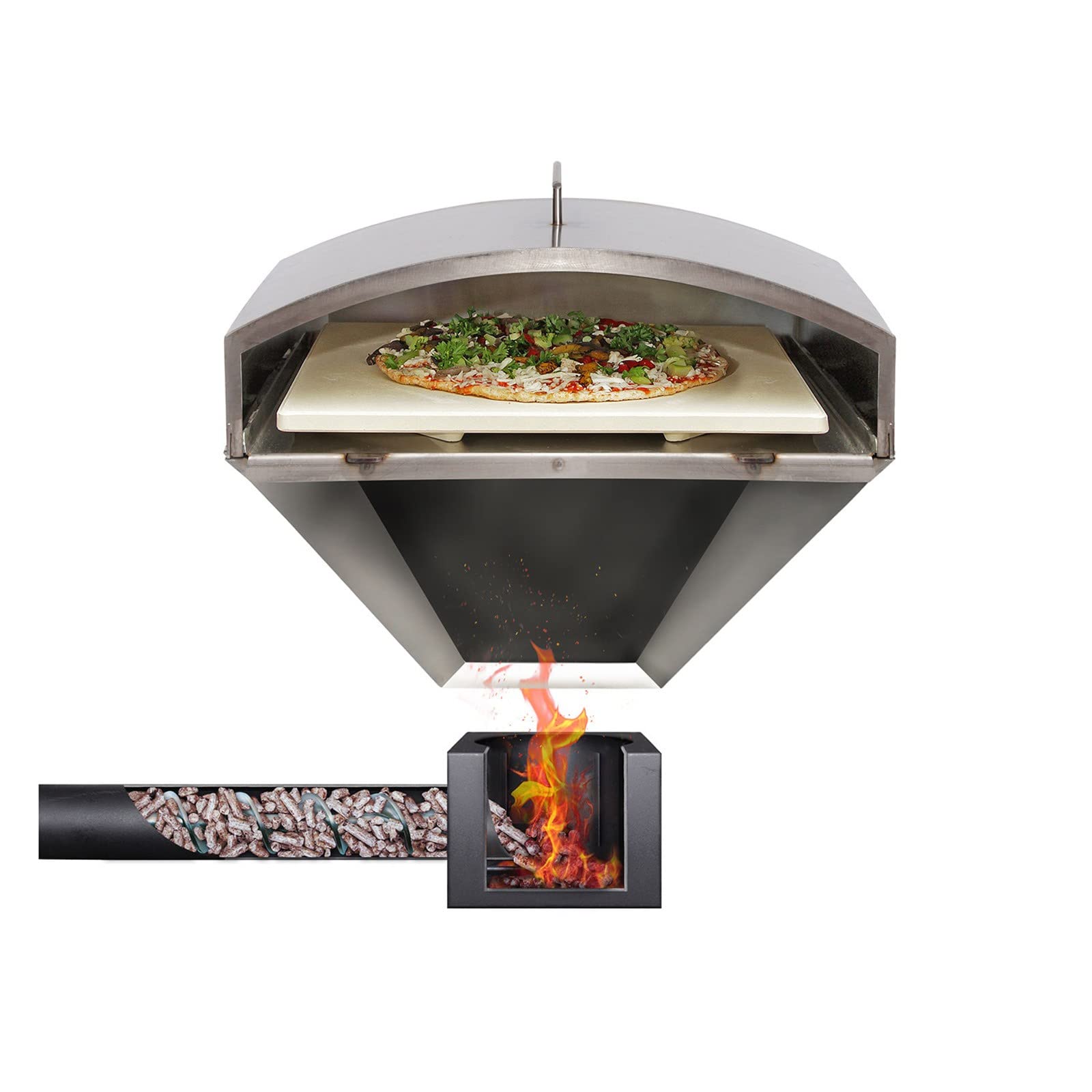 Green Mountain Grills Steel Wood-Fired Pizza Oven Attachment Accessory for Daniel Boone/Jim Bowie Model Grills with Square Pizza Stone, Silver
