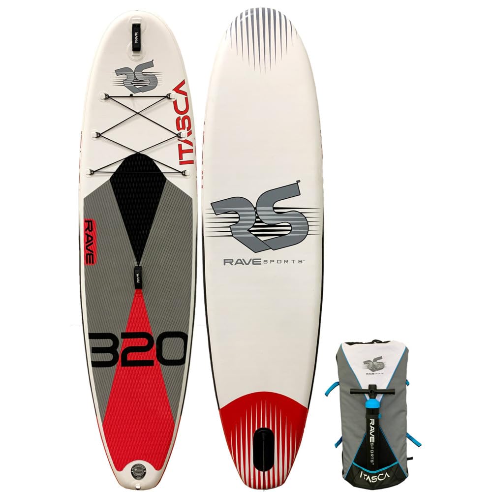 Inflatable Stand Up Paddle Board RAVE Sports, Itasca Salmon Red, 10'6" x 32" x 6", Durable Materials, Non-Slip Comfort Deck, Designed for Adults & Youth, Performance SUP, High Pressure Hand Pump