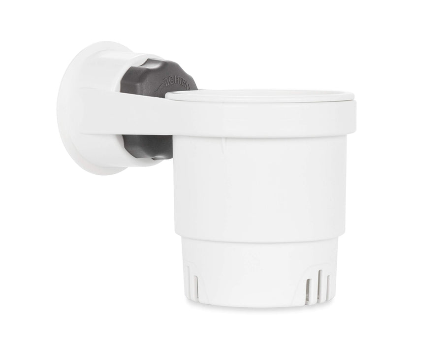 Cup Holder Camco with Mechanical Suction Cup - Provides a Secure Location for Your Beverage - Compatible with Most Cups, Cans, Bottles and Tumblers - White (53084)