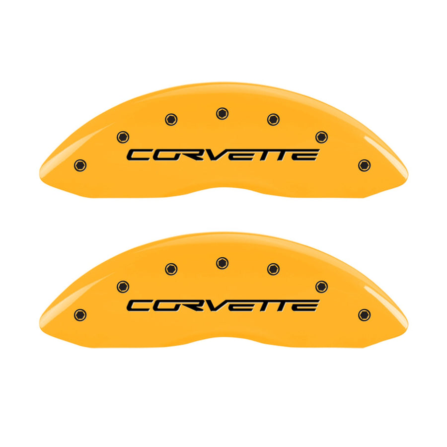 Caliper Covers MGP 13083SCV6YL Yellow (Set of 4, Engraved Front and Rear: C6/Corvette, Yellow powder coat finish, black characters)