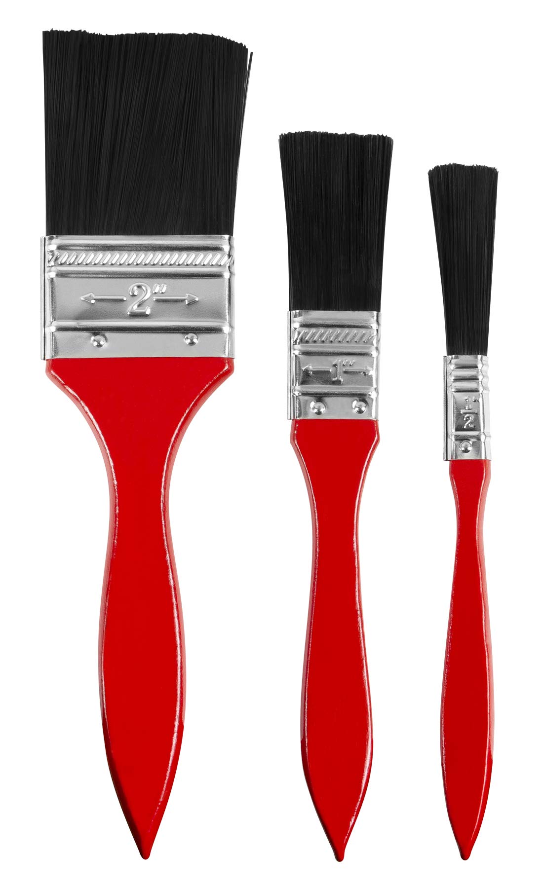Set of 3 Performance Tool W232C Paint Brushes with Durable Plastic Handles - Sizes 1/2-Inch, 1 & 2 Width for Use with Many Paints