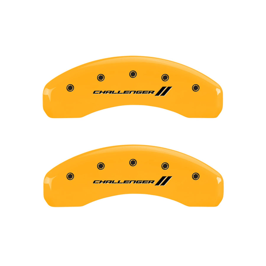 MGP 12088SCL1YL Yellow Caliper Covers (Set of 4, Engraved Front and Rear: With stripes/Challenger, Yellow powder coat finish, black characters)