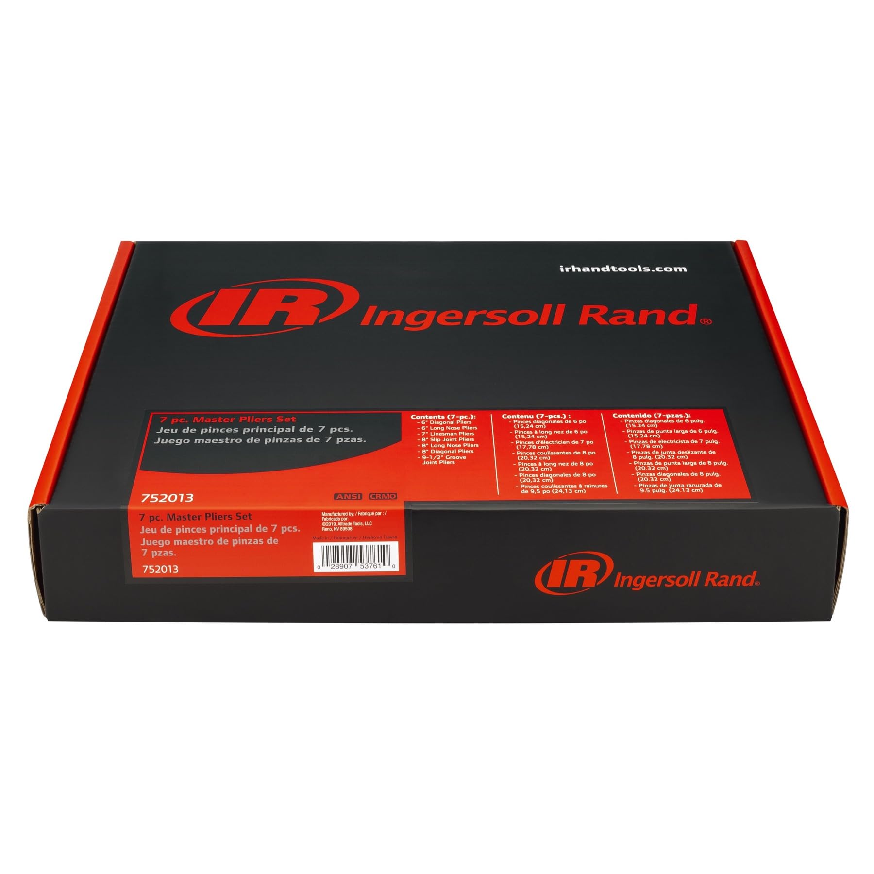 Ingersoll Rand Master 7 Piece Pliers Set with EVA Storage Tray, Chrome Moly Steel, Precision Machined Jaws, Includes Diagonal, Long Nose, Linesman, Slip Joint & Groove Joint Pliers – 752013
