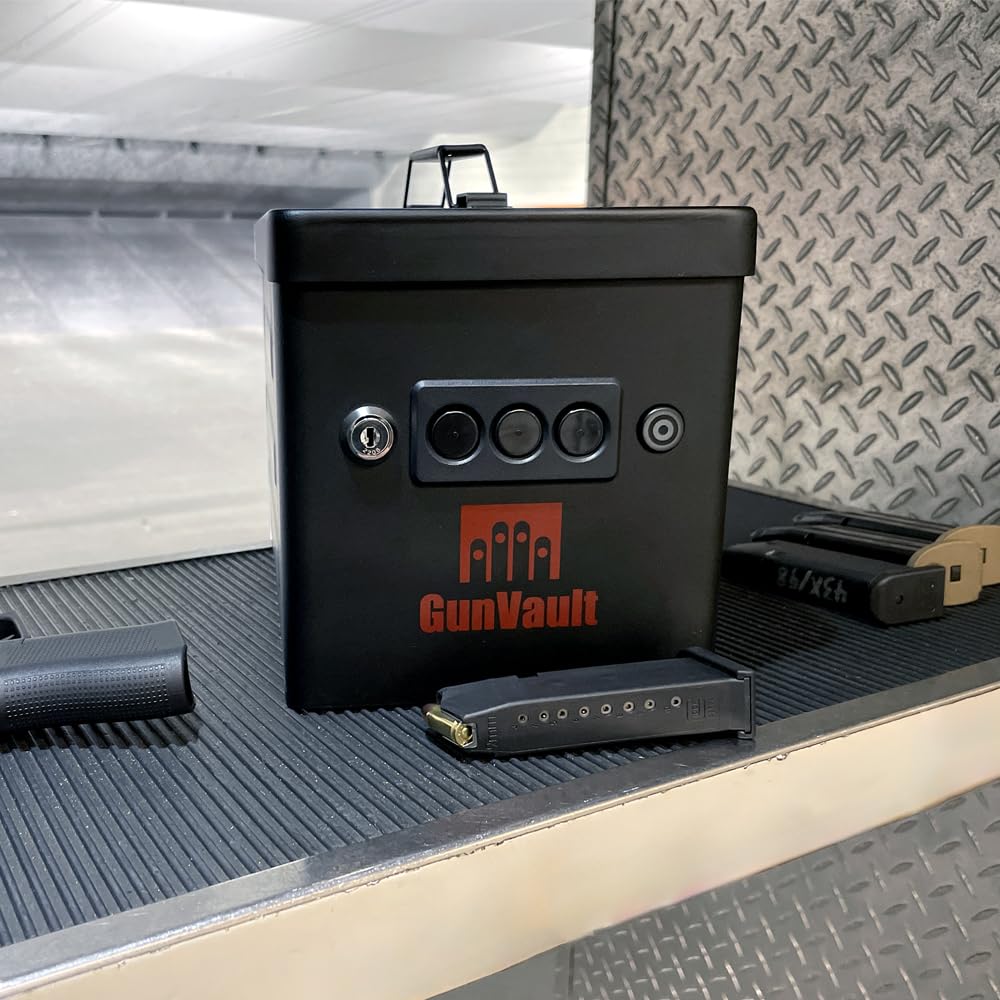 Range Vault GunVault Portable Pistol Safe with Electronic Lock, Solid Steel Construction, Foam Interior, Security Cable & TSA/CA DOJ Approval – Holds 2 Handguns & 7 Magazines