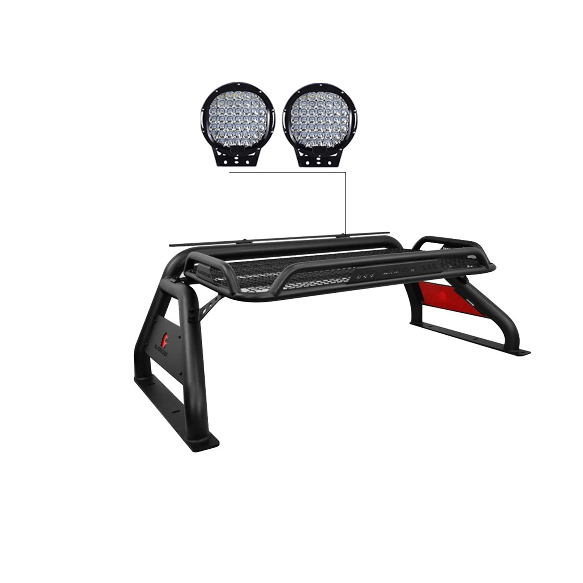 Atlas Black Horse Roll Bar Incl.Set of 9" Black Round Led Light Compatible with 2005-2021 Nissan Frontier-ATRB-NIFRB-PL69B