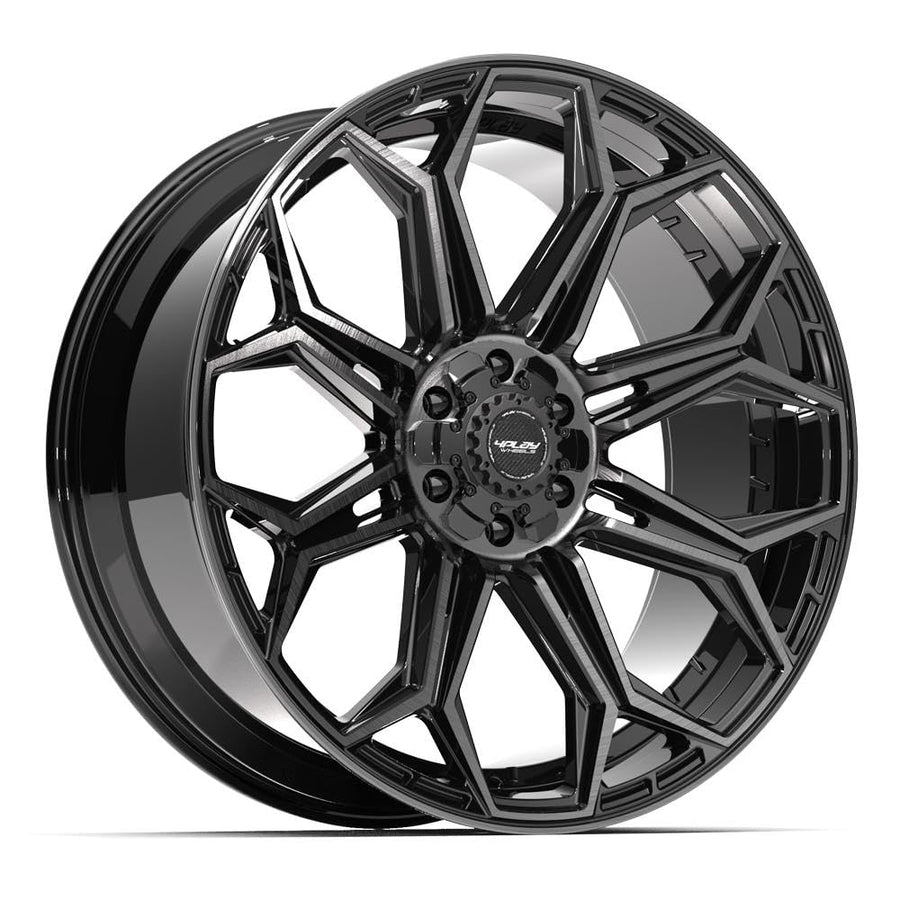 4PLAY Wheels 24 Inch Rim 4P83 Fits 6x135 & 6x139.7 24x12 Gloss Black Brushed with Tinted Clear (1)