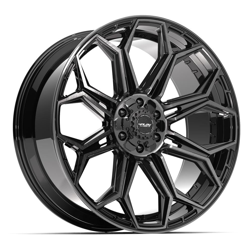 4PLAY Wheels 24 Inch Rim 4P83 Fits 6x135 & 6x139.7 24x12 Gloss Black Brushed with Tinted Clear (1)