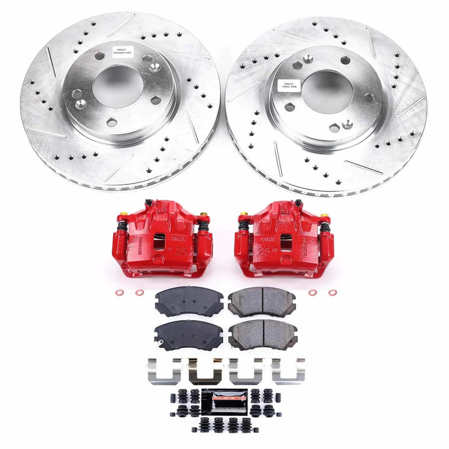 Power Stop Z23 Evolution KC165A Front Brake Caliper Kit- Brake Rotors, Brake Pads, Brake Calipers For Hyundai Tiburon 2003-2005 [Model Specific]