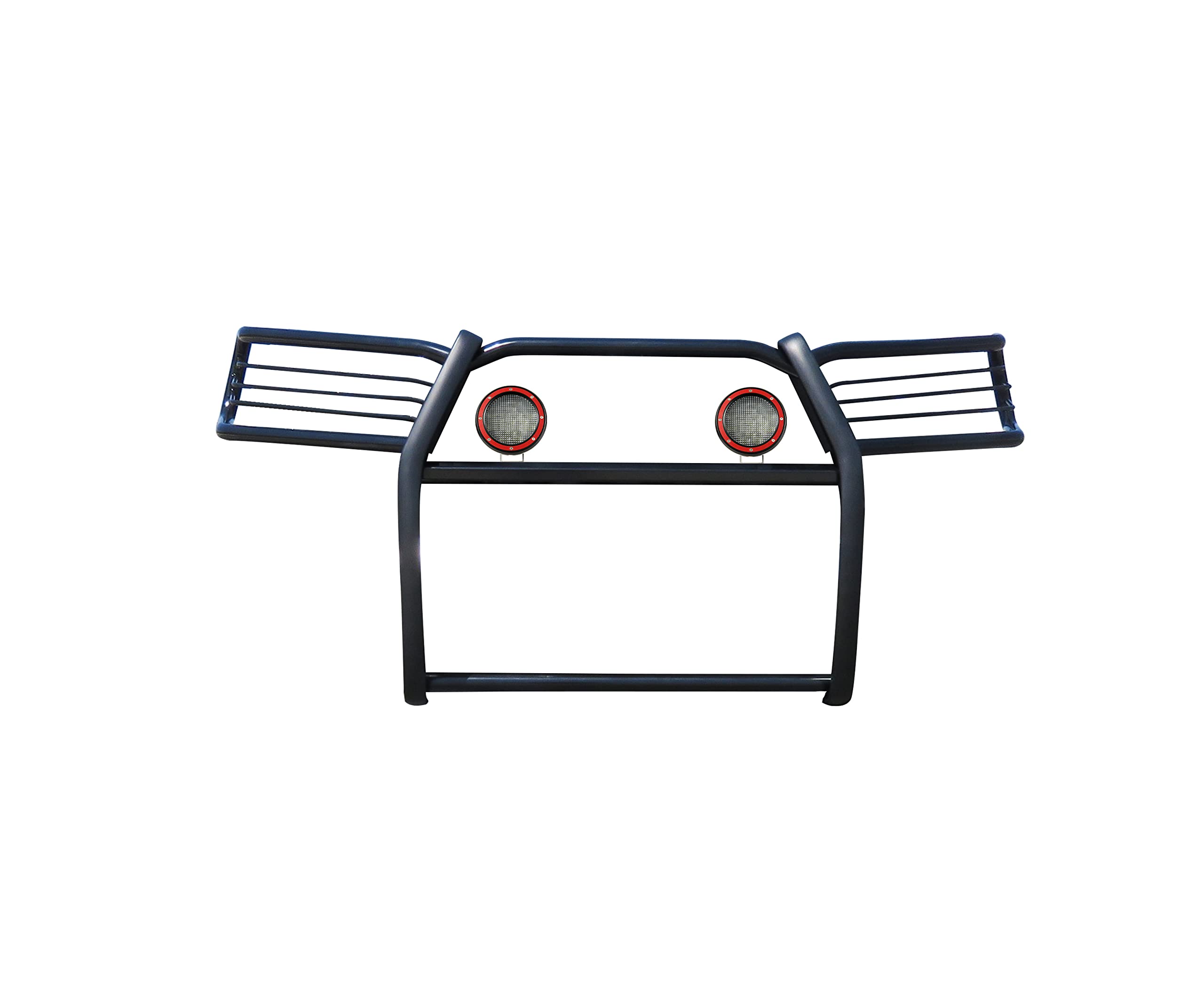 Bumper Guard Modular Black Black Horse Grille Brush Come with Pair of 5.3" Dia.LED Lights with Red Trim Rings Compatible with 2010-2024 Toyota 4Runner-17TU31MA-PLFR