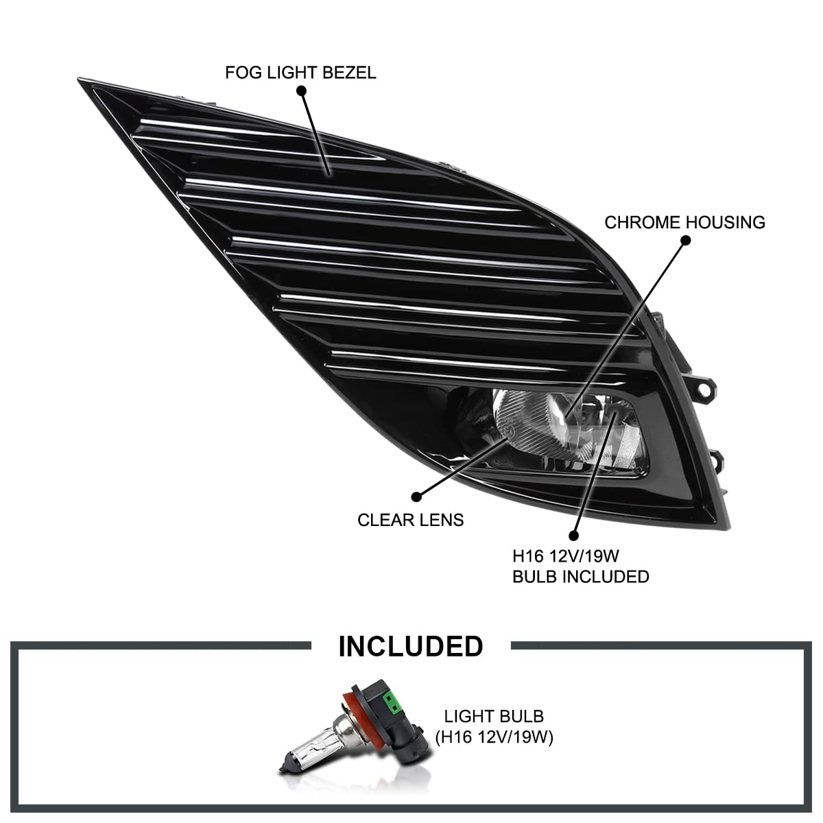 Bumper Spec-D Tuning Clear Driving Fog Lights + Bulbs + Switch Compatible with 2018-2019 Toyota Camry SE XSE L+R Pair Assembly