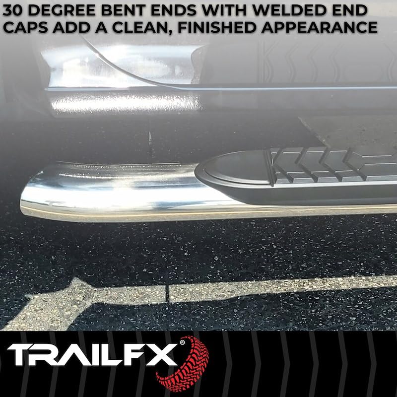 Nerf Bar TrailFX A7063S Fits Chevy Silverado 1500 Crew Cab 2007-2018 Oval 5 Inch Polished T304 Stainless Steel Side Step Running Boards No-Drill Install 300lb Capacity