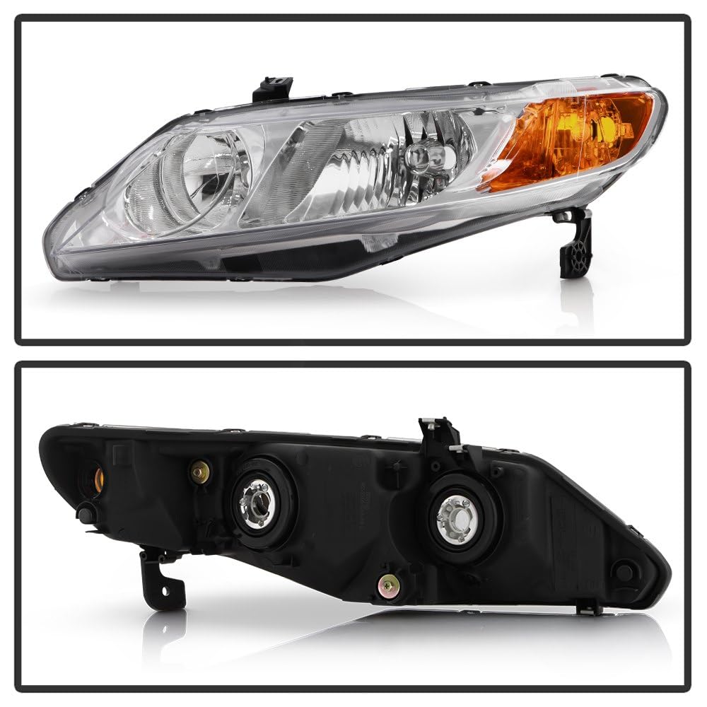 Honda Civic 06-11 Spyder (xTune) Crystal Headlights w/Large Amber Corner - Chrome 4dr