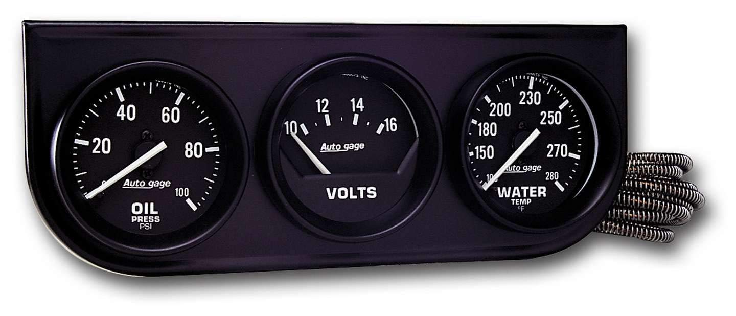 AUTO METER Autogage 2397 Black Console Oil/Volt/Water Gauge,2.3125 in., Black dial/Black bezel