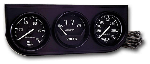 AUTO METER Autogage 2397 Black Console Oil/Volt/Water Gauge,2.3125 in., Black dial/Black bezel