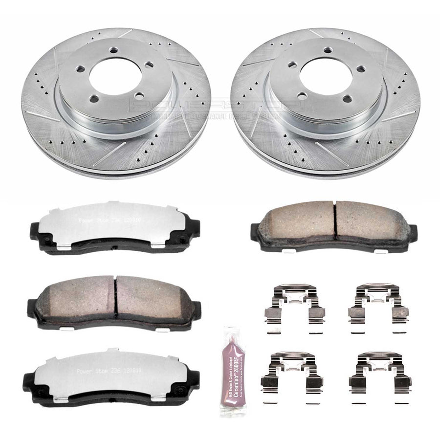 Power Stop Front Brake Kit For 2002 2003 2004 2005 Mercury Mountaineer 2002 2003 2004 2005 Ford Explorer - Truck & Tow Carbon Fiber Ceramic Brake Pads & Drilled & Slotted Rotors Replacement, K1931-36