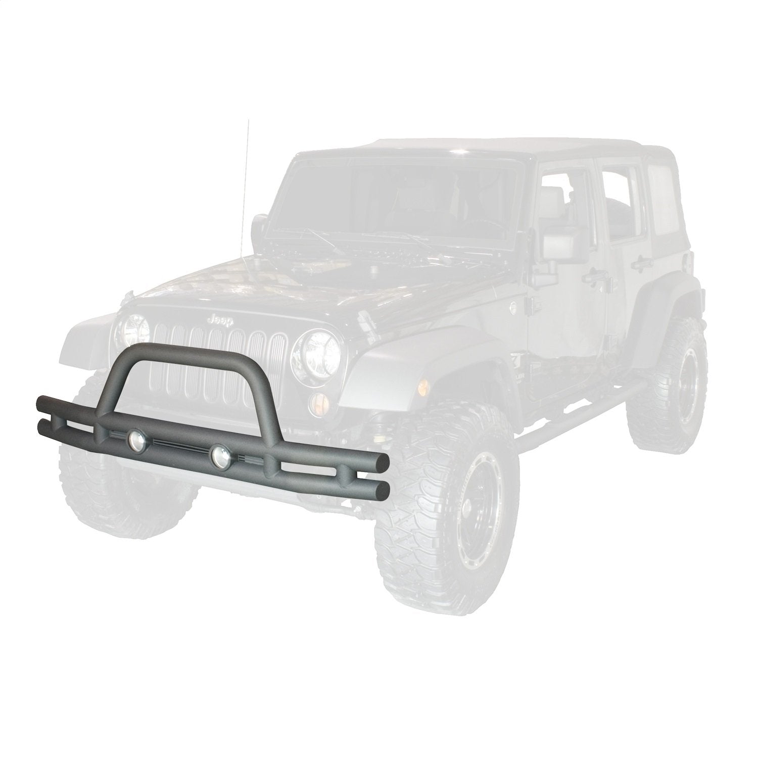 Rugged Ridge Front Dual Tube Bumper | Mid-Width w/Hoop, Steel, Textured Black | 11561.10 | Fits 2007-2018 Jeep Wrangler JK