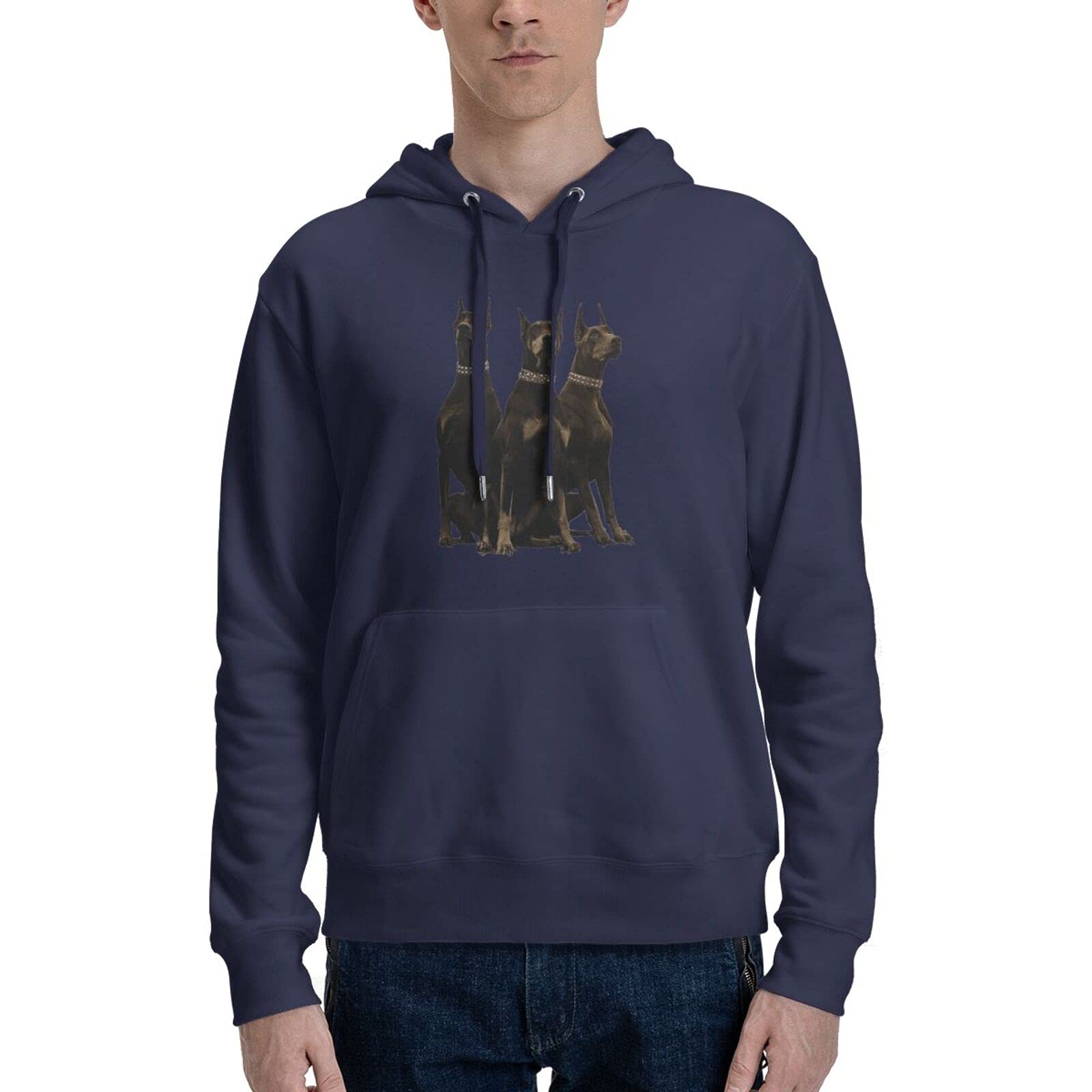 Majestic Dog 3D Printing Personalized Cartoon Hoodie Hoodie Fleece Round Tie Pocket Pullover Sweater Fall and Winter Pullover Thickening, Navy, XX-Large