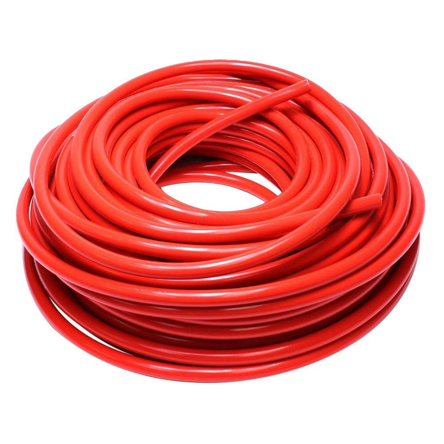 Red HPS 1/8" ID high temp reinforced silicone heater hose tubing, 100 feet length, Max Temperature Rating: 350F, Bend Radius: 1/2"