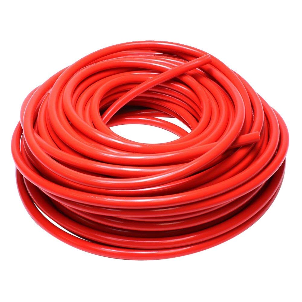 Red HPS 1/8" ID high temp reinforced silicone heater hose tubing, 50 feet length, Max Temperature Rating: 350F, Bend Radius: 1/2"