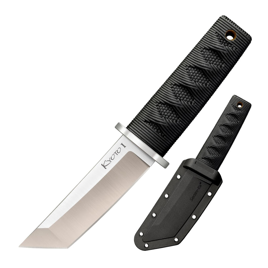 Kyoto Cold Steel 3.25" Durable Compact 8Cr13MoV Stainless Steel Fixed Blade Tanto Outdoor Hunting Utility Knife, 3 3/8" Textured Kray-Ex Handle, Sheath Included
