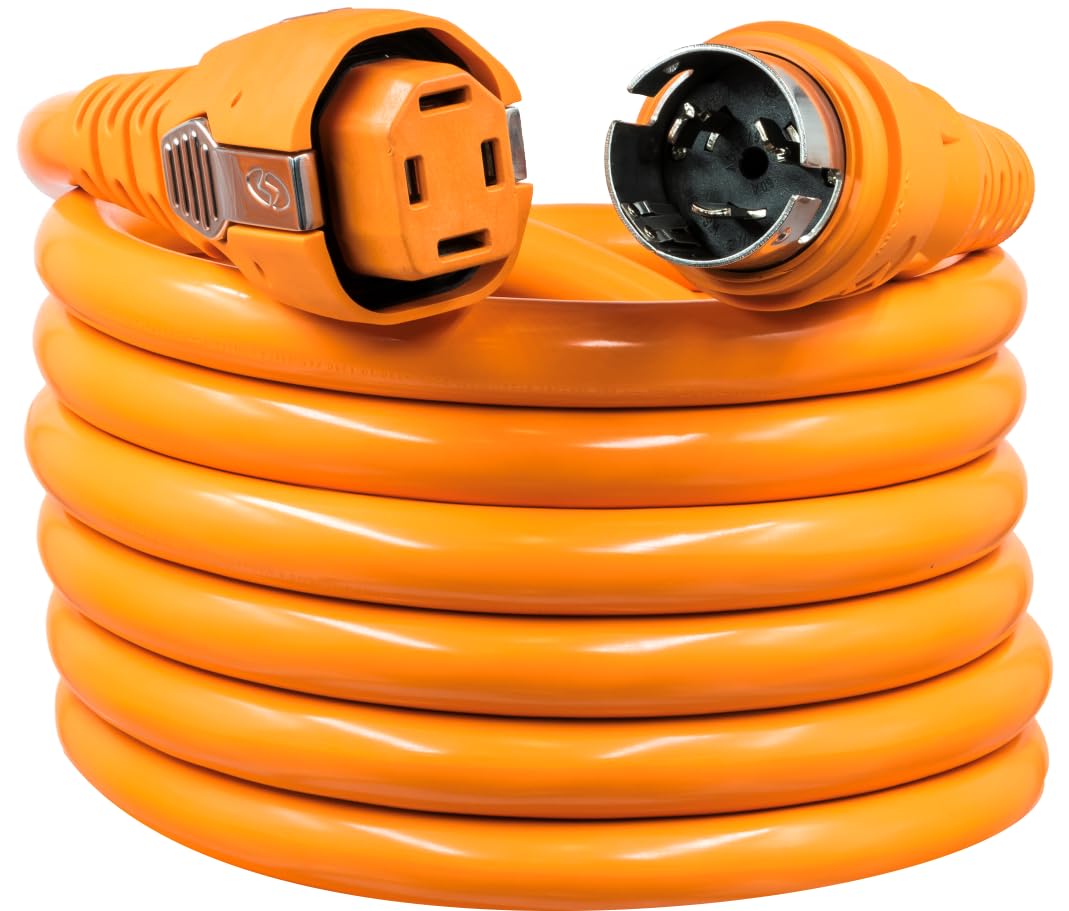 C50254 SmartPlug 50 Amp / 125V/250V Cordset – Female Boatside to SS2-50P Twist-Lock Dockside Connector with Polarity Indicator – 25ft Orange