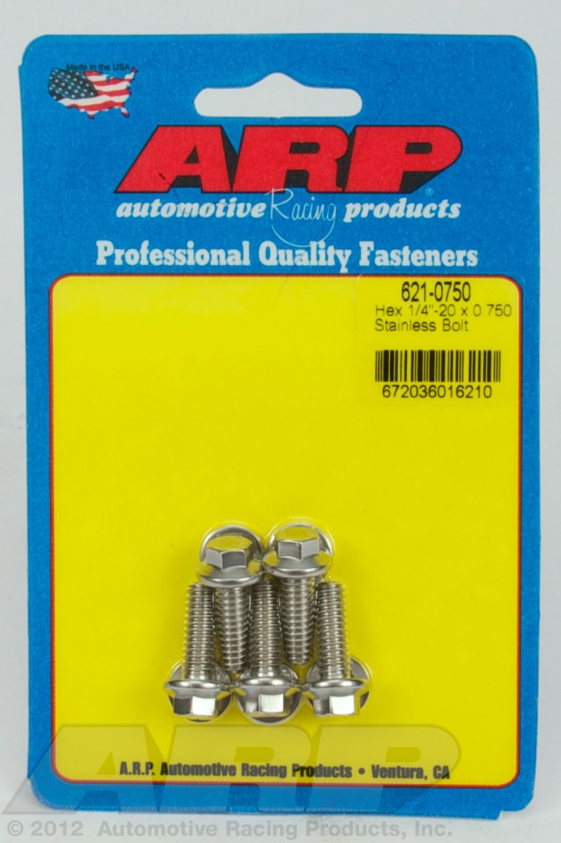 621-0750 ARP 1/4-20 x 0.750 hex SS bolts