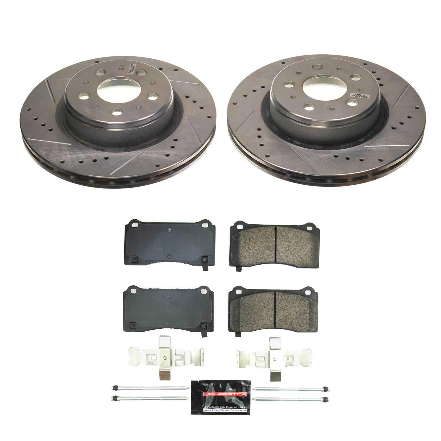 POWERSTOP K8844 Front Carbon-Fiber Ceramic Brake Pad and Drilled and Slotted Rotor Z23 Daily Driver Kit For Tesla 3 2017-2021 [Model Specific]