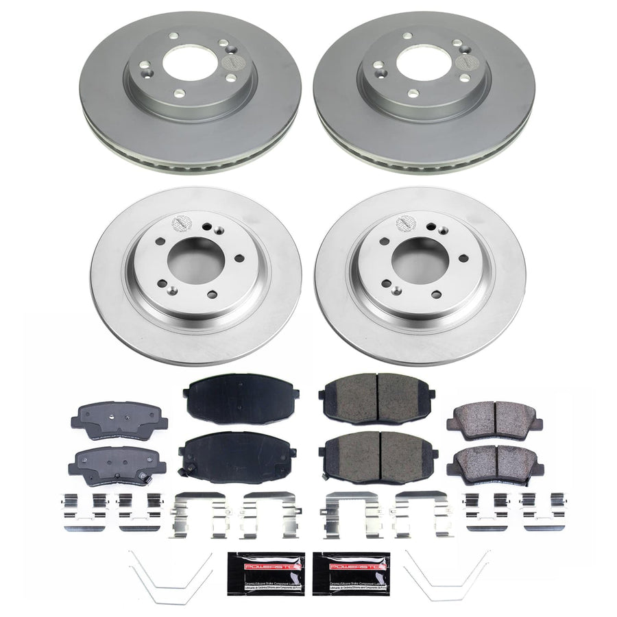 Power Stop CRK9140 Brake Kit For Kia Forte 2022 Front and Rear Geomet Coated Brake Rotors and Pads