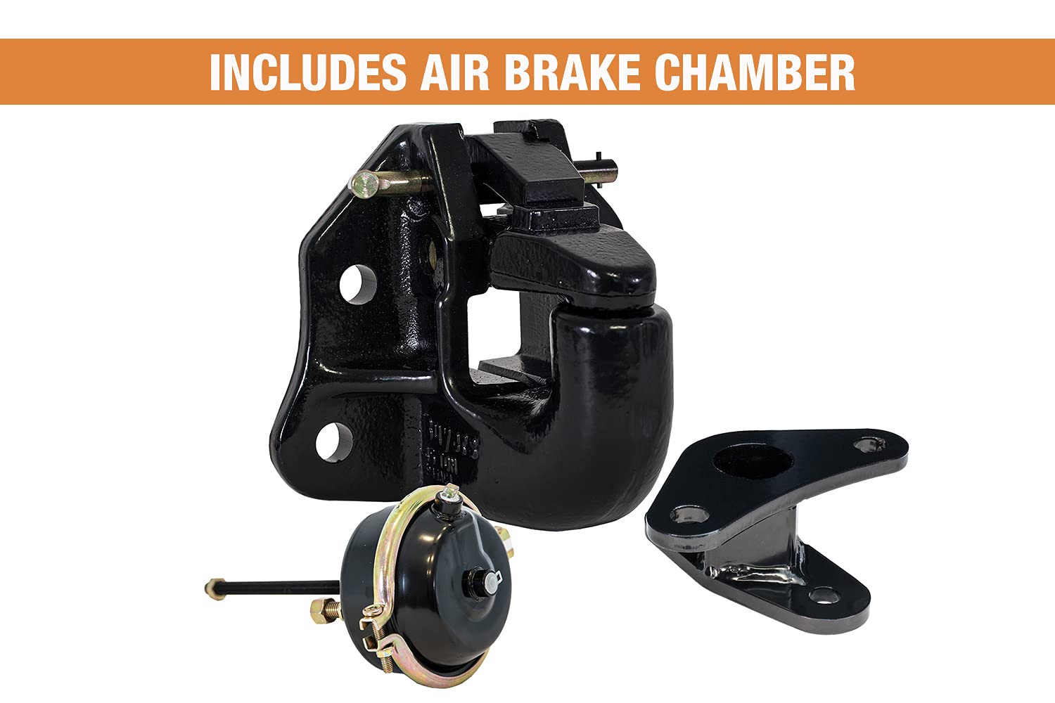 P45AC4K Buyers Products 45 Ton Air Compensated Pintle Hook, 4-Hole Mount With Brake Chamber And Bracket , Black