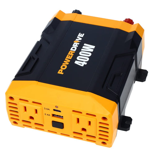 PowerDrive 400 Watt PWD400 Power Inverter 12v DC to 110v AC with 2 Outlets and 2 Ports