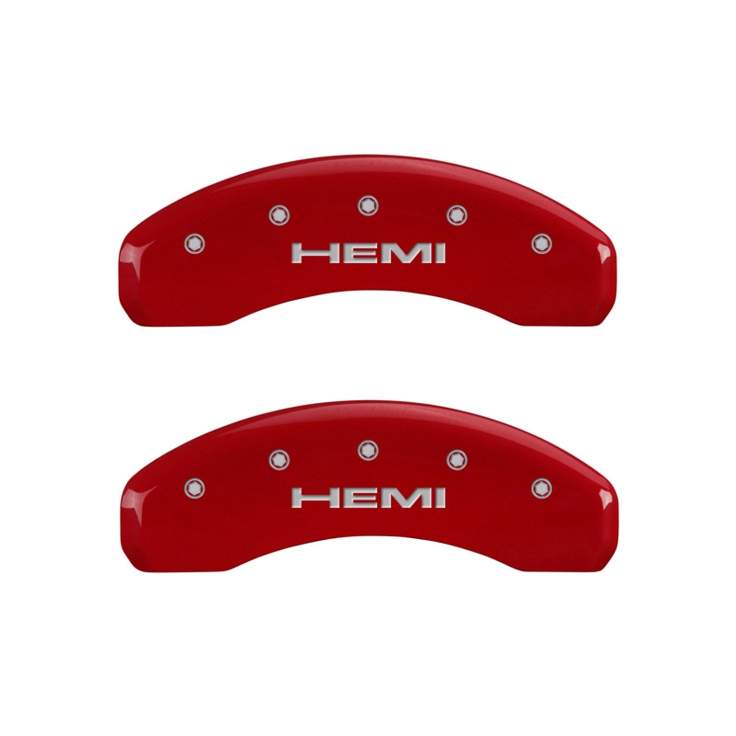 MGP Caliper Covers 'Hemi' Engraved Caliper Cover with Red Powder Coat Finish and Silver Characters, 42002SHEMRD (Set of 4)