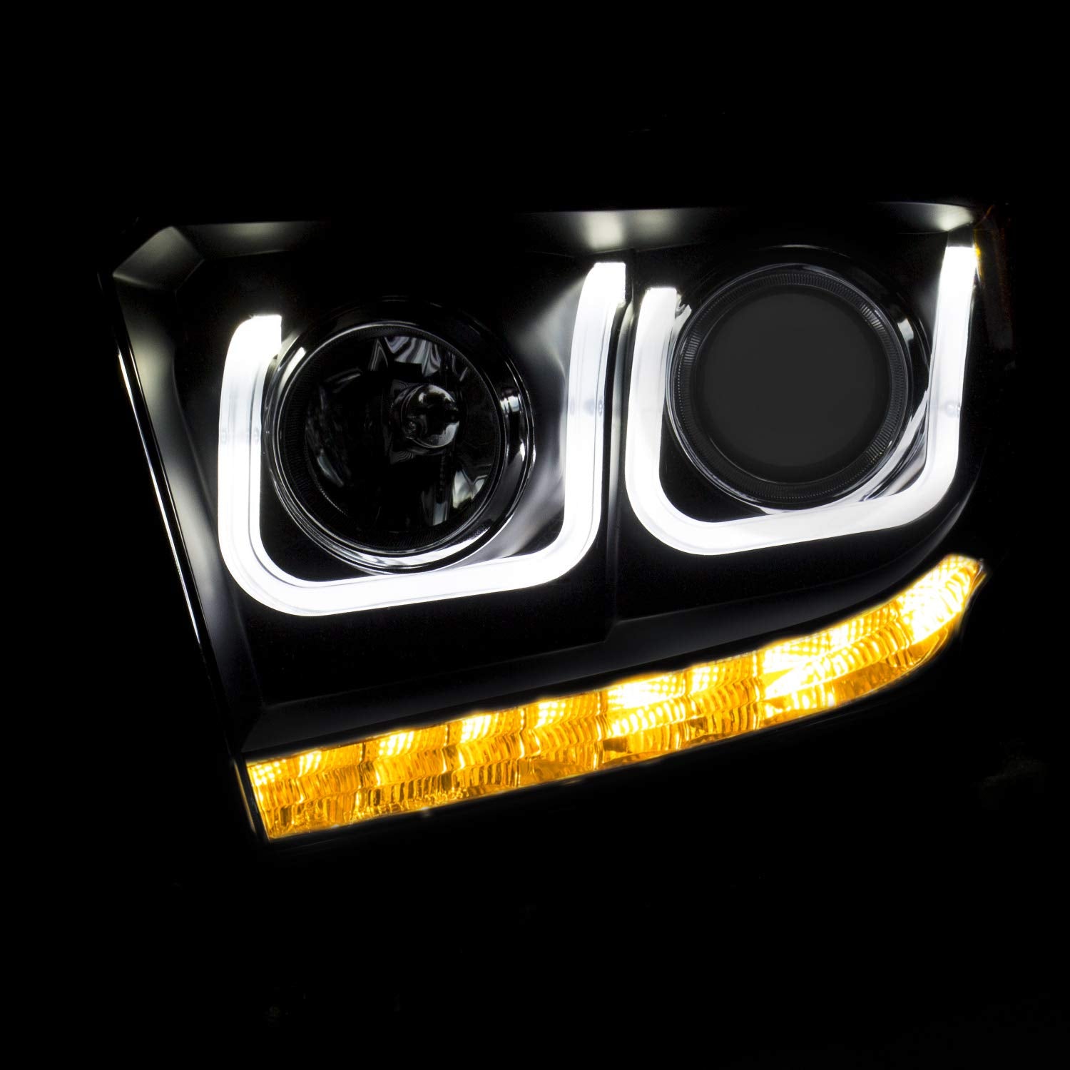 AnzoUSA 111318TOYOTA PROJECTOR HEADLIGHTS TUNDRA 14-19 U-BAR BLACK CLEAR w/HALOGEN DRL