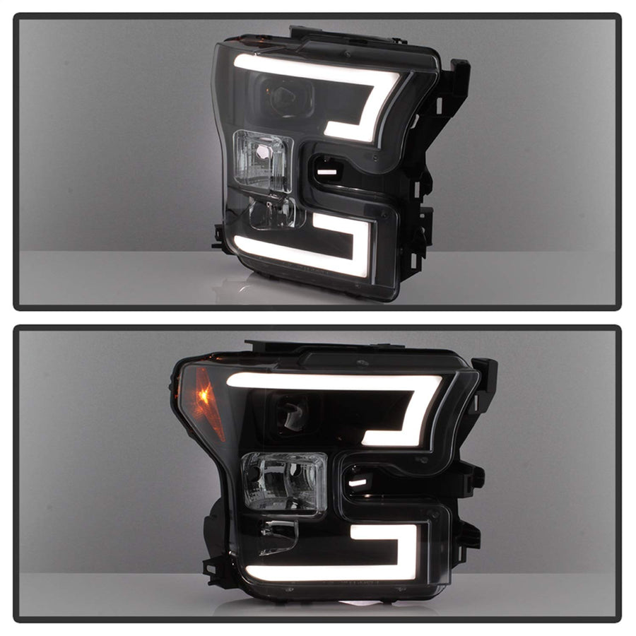 Ford F150 2015-2017 Spyder 5083531 Projector Headlights - High H1 (Included) - Low H7 (Included) - Light Bar DRL LED - Black