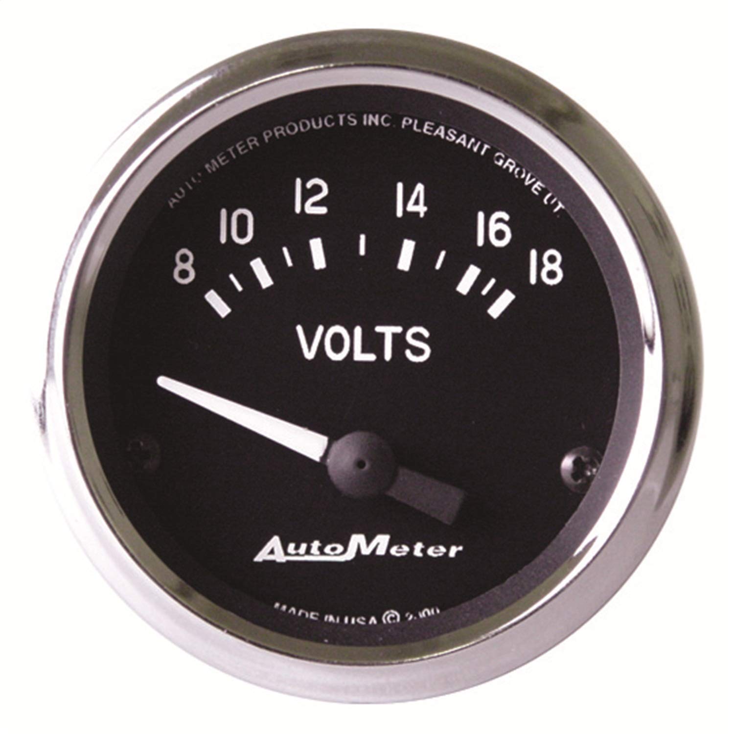 Cobra AutoMeter 201009 Electric Voltmeter Gauge; 2-1/16 in.; Black Dial Face; White Pointer; White Incandescent Lighting; Electric Air-Core; 8-18V;