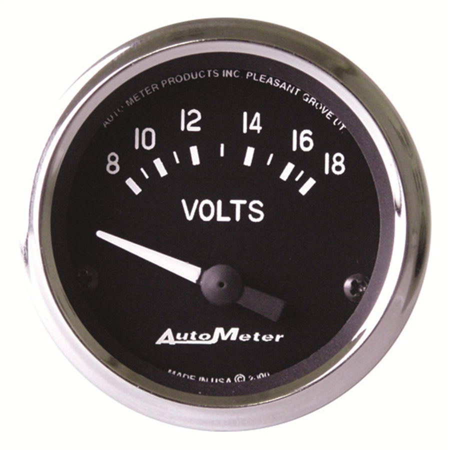 Cobra AutoMeter 201009 Electric Voltmeter Gauge; 2-1/16 in.; Black Dial Face; White Pointer; White Incandescent Lighting; Electric Air-Core; 8-18V;