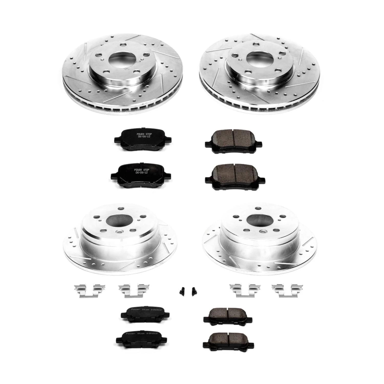 Power Stop K1060 Z23 Carbon Fiber Brake Pads Front and Rear with Drilled & Slotted Brake Rotors Kit For Toyota Camry 2000-2001, Toyota Solara 1999-2003 [Model Specific]
