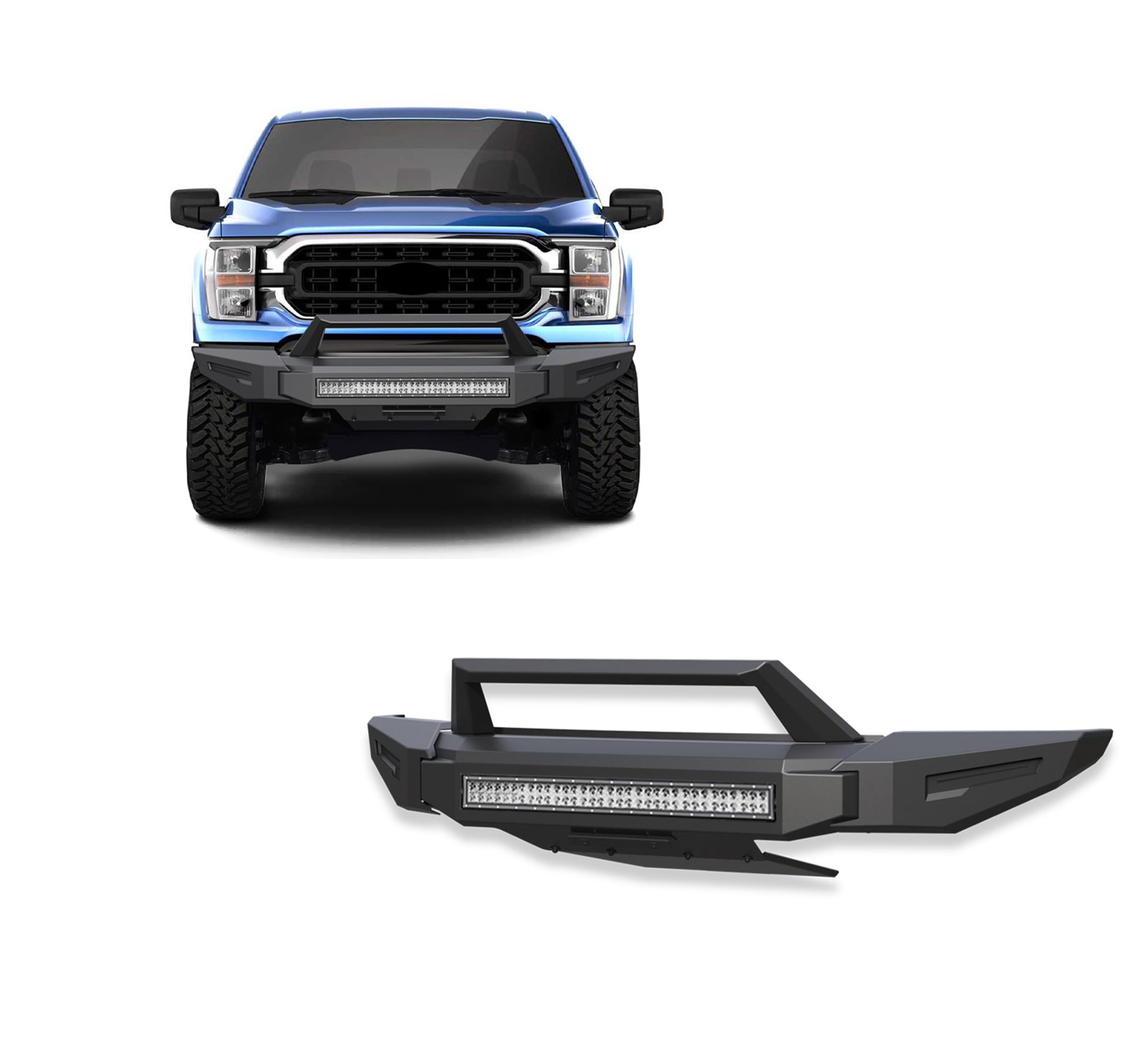 Heavy Duty Black Horse Armour II Modular Front Bumper Kit Matte Black Compatible with 2021-2023 Ford F-150 (Excl. 2022-2023 F150 Lightning EV)-AFB-F121-K2