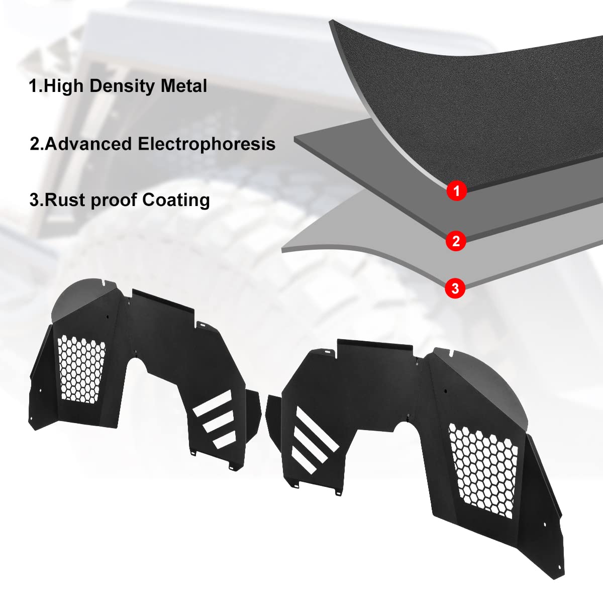 NIXON OFFROAD Front Inner Fender Liners Compatible Flares fit for 2018 2019 2020 2021 2022 2023 2024 2025 2026 Jeep Wrangler JL/JLU