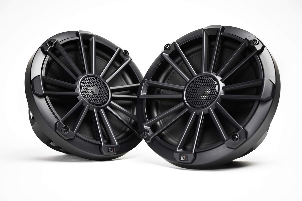 MB Quart Nautic NP1-120 Premium Waterproof Speakers (Black, Pair) – Marine Grade Speakers, Boat, RV, and Off-Road Vehicle Marine Audio, 3 Grill Colors (Black, Silver, White), 140 Watts, 8 Inch