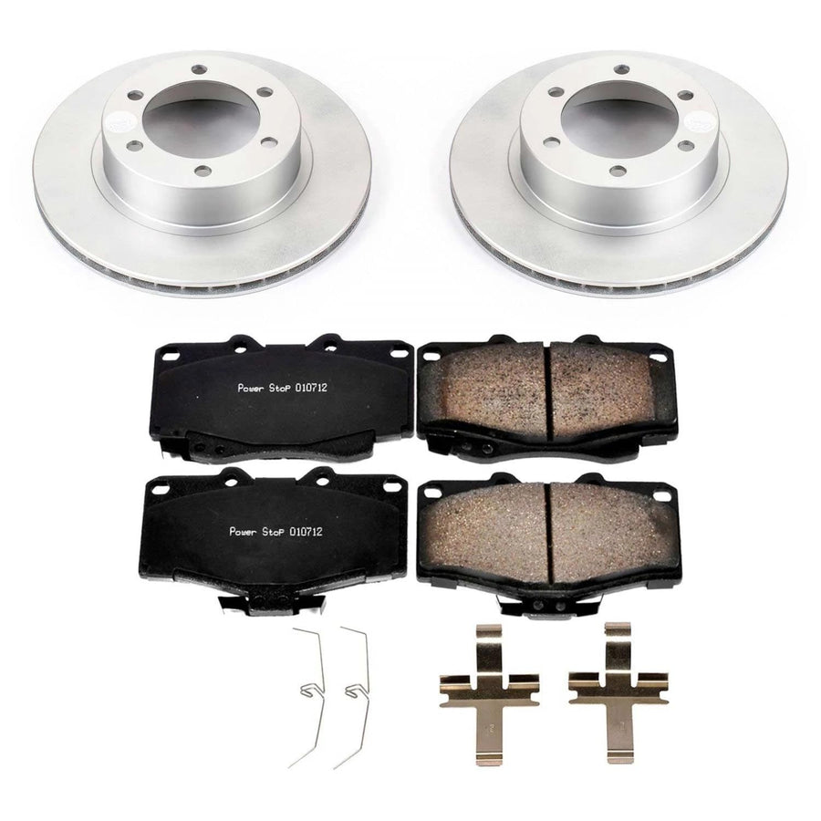 Power Stop Coated Brake Rotor CRK1236 & Ceramic Brake Pads- front For Toyota 4Runner 1995-2002, Toyota Tacoma 2004 [Model Specific]