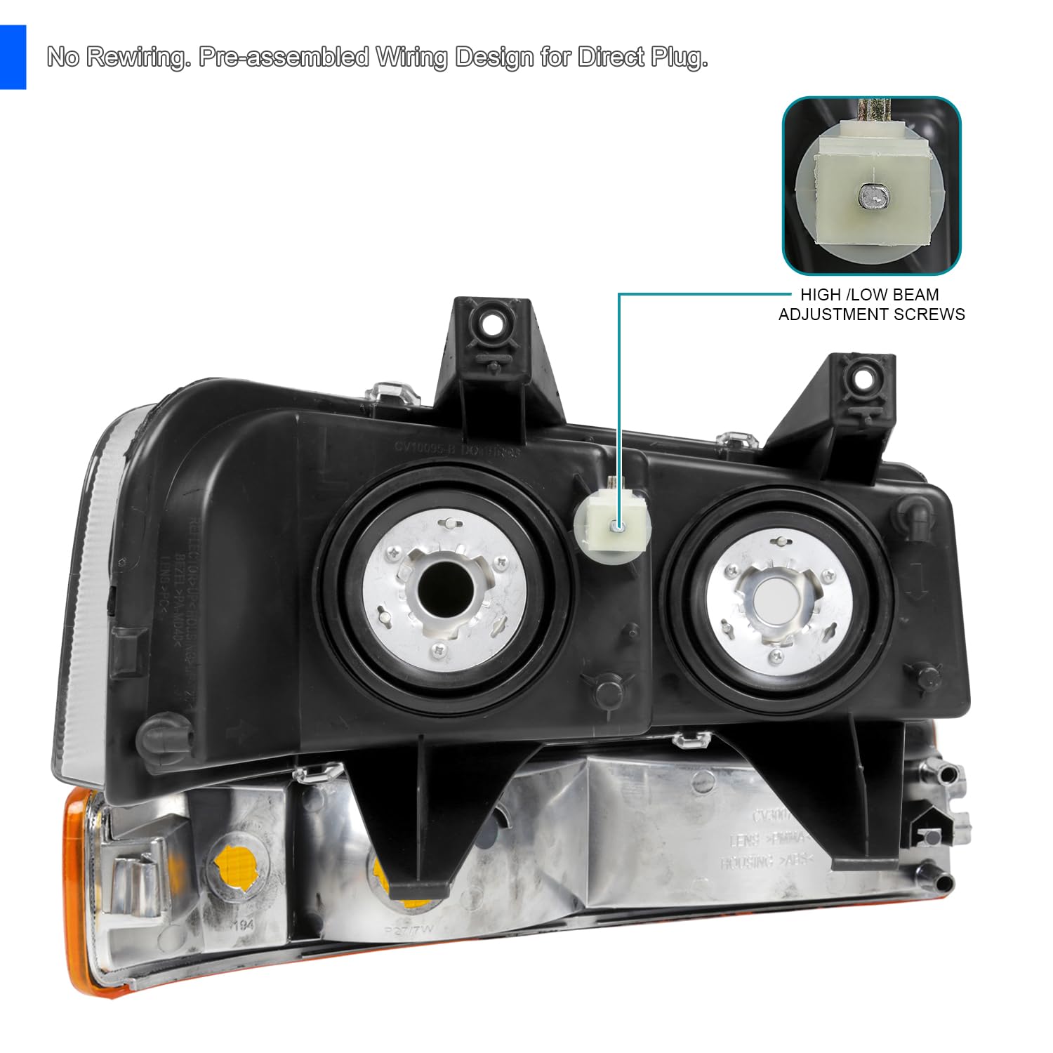 Black Headlights SPEC-D TUNING Compatible with 2003-2023 Chevy Express, GMC Savana
