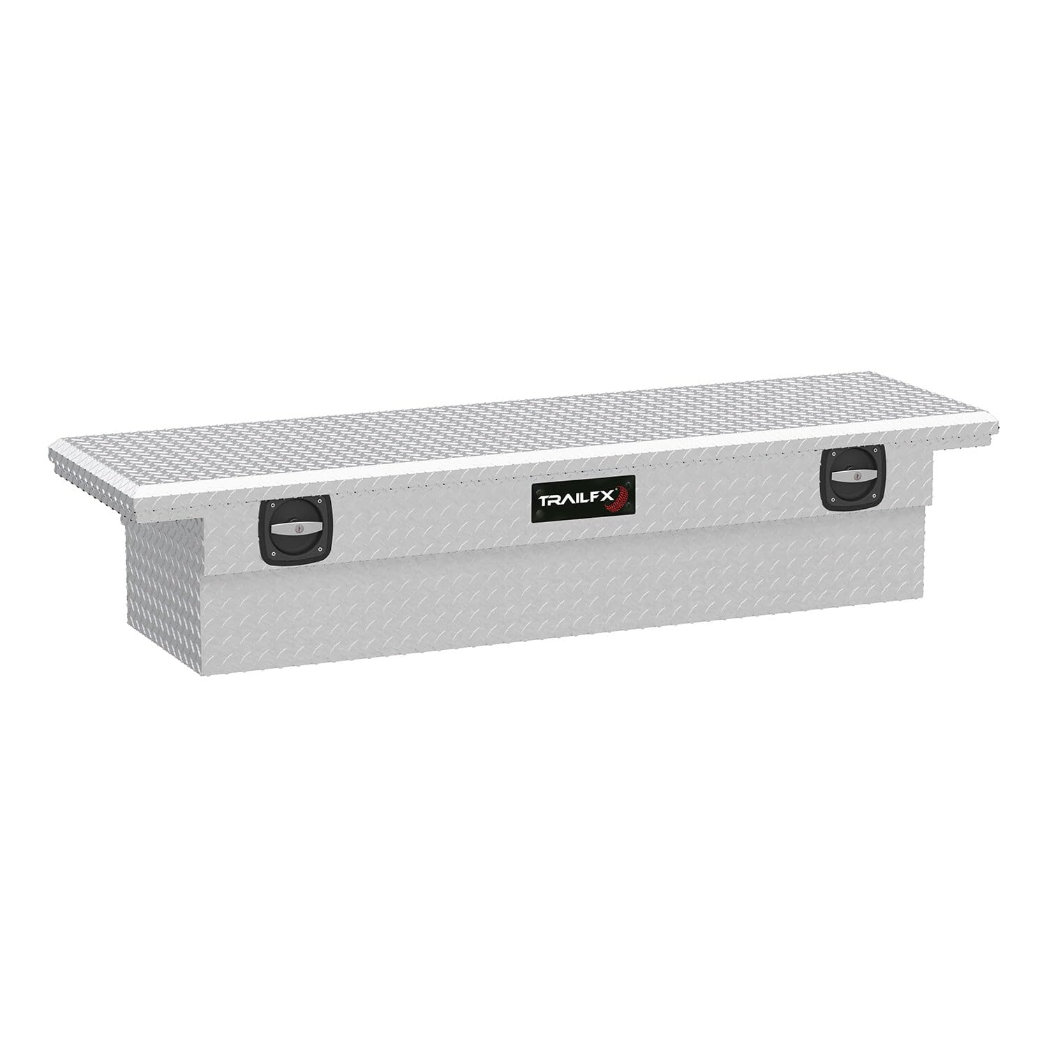 TrailFX Tool Box Low Profile Fits 1987-2025 Ford F-150 Crossover Single Lid Diamond Tread Bright Aluminum 69 Inch Wide 8.4 Cubic Foot Twist Handle TrailFX 120691C
