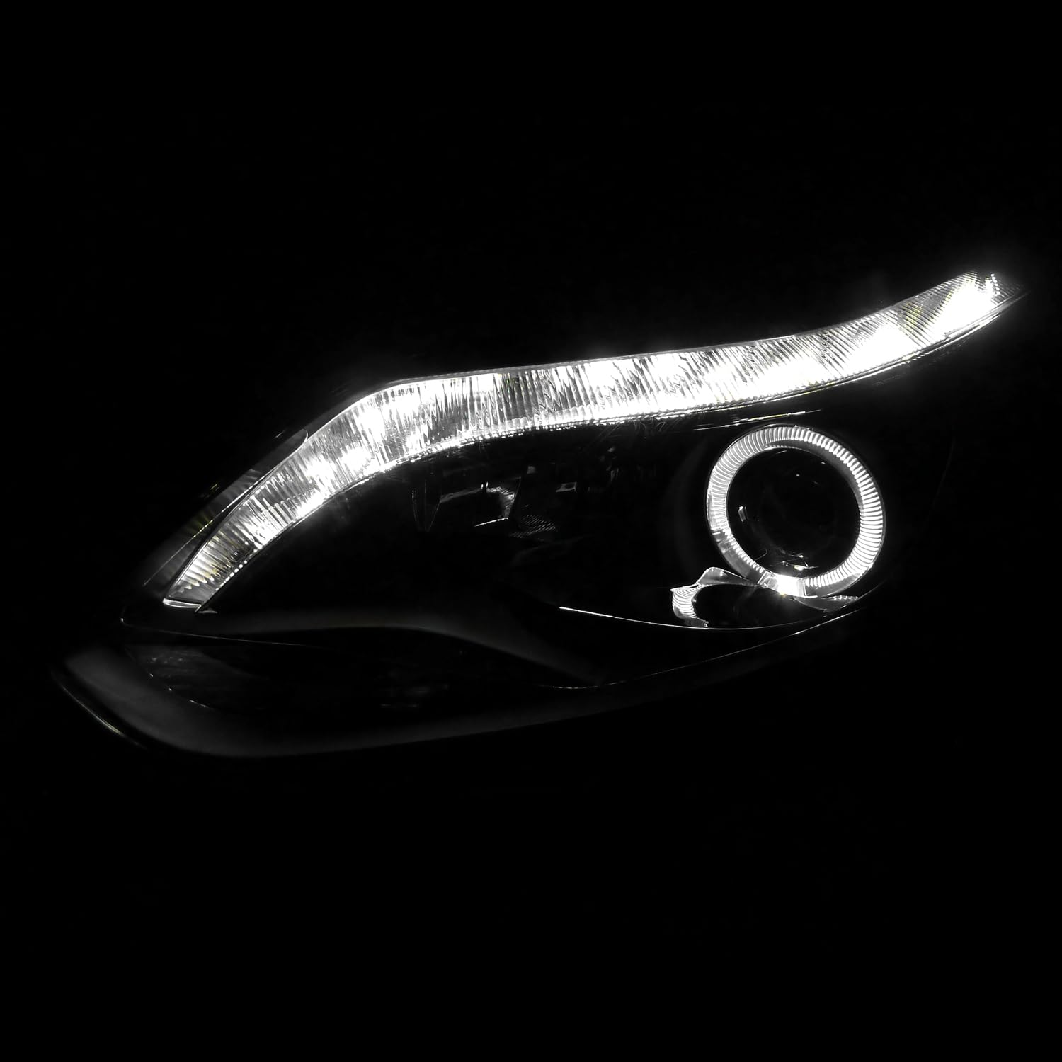 LED Strip Projector Headlights W/Halo Rim Black SPEC-D TUNING Compatible with 2012-2014 Ford Focus All Left + Right Pair Headlamps Assembly