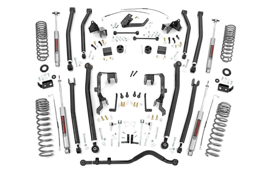 4" Rough Country Long Arm Suspension Lift Kit for Jeep Wrangler JK Unlimited 4-Door 3.8L (2007-2011) - w/N3 Shocks, Adjustable Control Arms