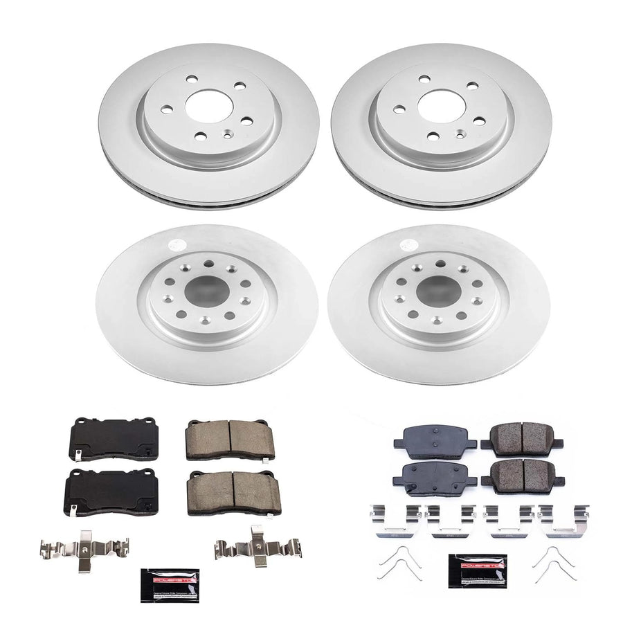 Power Stop CRK7816 Brake Rotor Coated and Ceramic Brake Pads- Front & Rear For Cadillac CT6 2016-2017 [Model Specific]