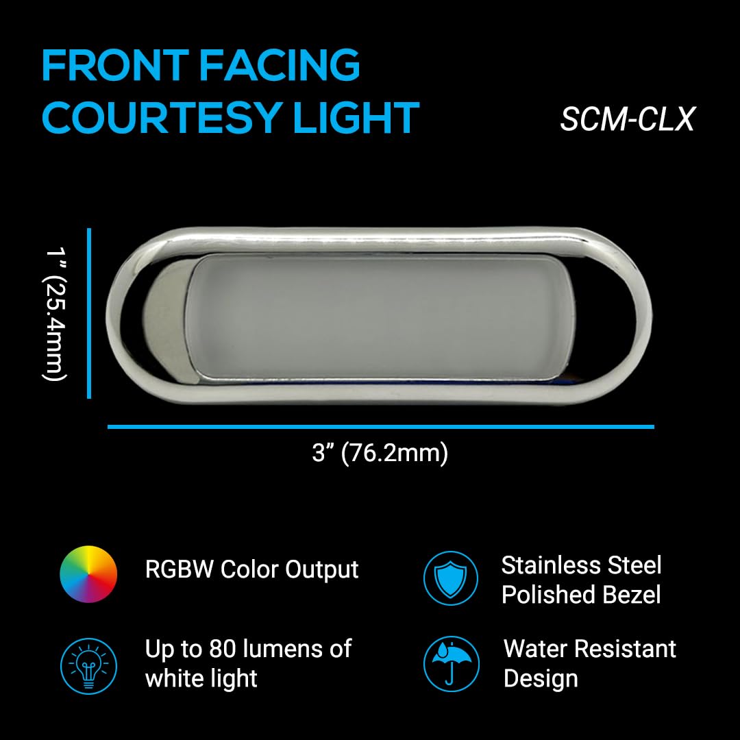 Front Facing shadow-caster Courtesy Light - Above Water Boat Light - Full Color (RGBW) - Stainless Steel Housing - Waterproof