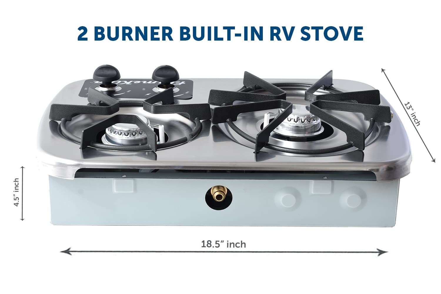 Flame King 2-Burner YSNHT600 Built-in RV Cooktop Propane Stove, 7200 and 5200 BTU Burners, Self-Igniting, Cover Included, Silver, 18.5" x 13" x 4.5"